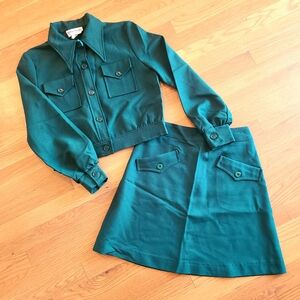 Vintage 60s/70s Green Button-Up Jacket and Skirt Set - Bobbie Brooks